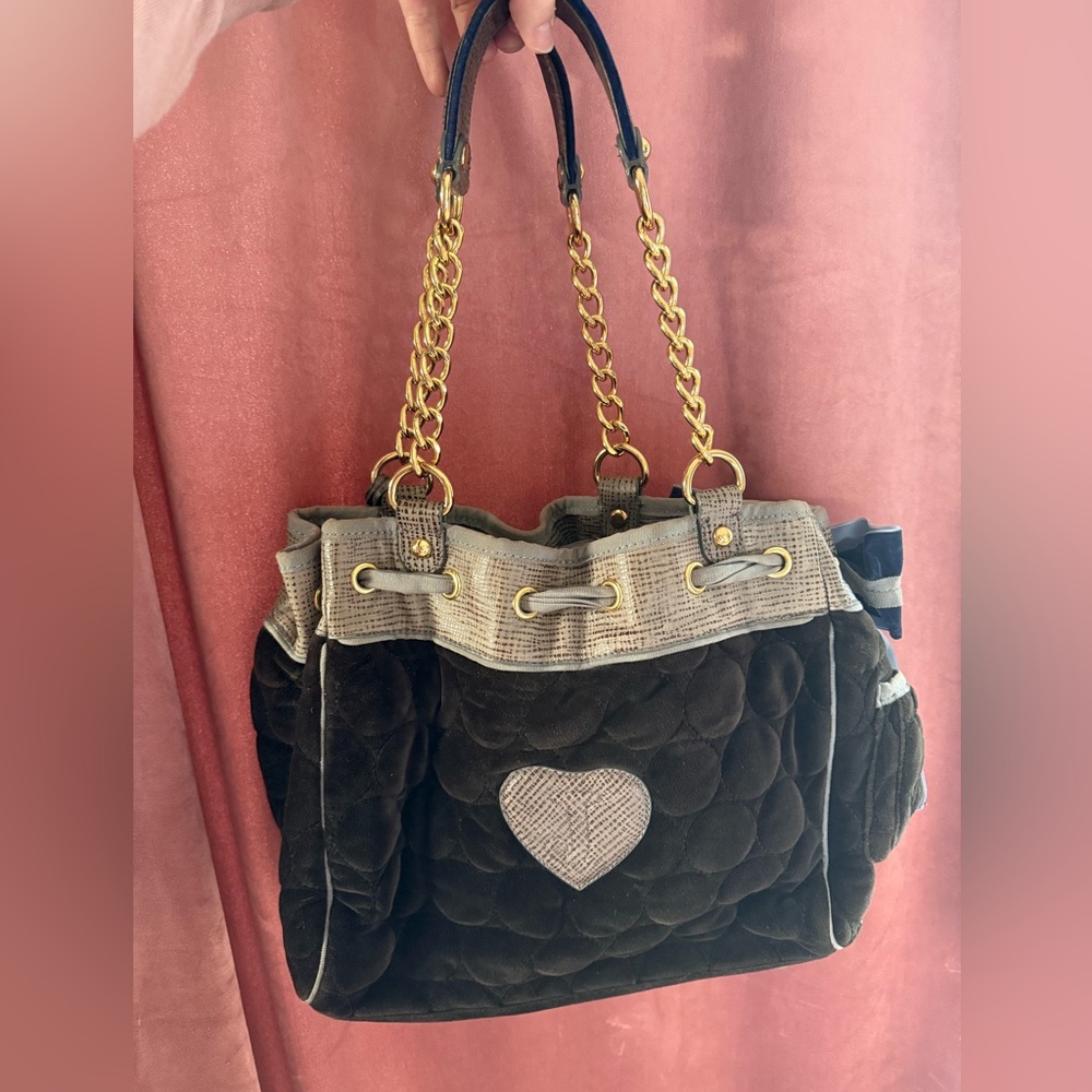 Vintage Juicy Couture Quilted Velour Tote Shoulder Bag - Picture 2 of 9
